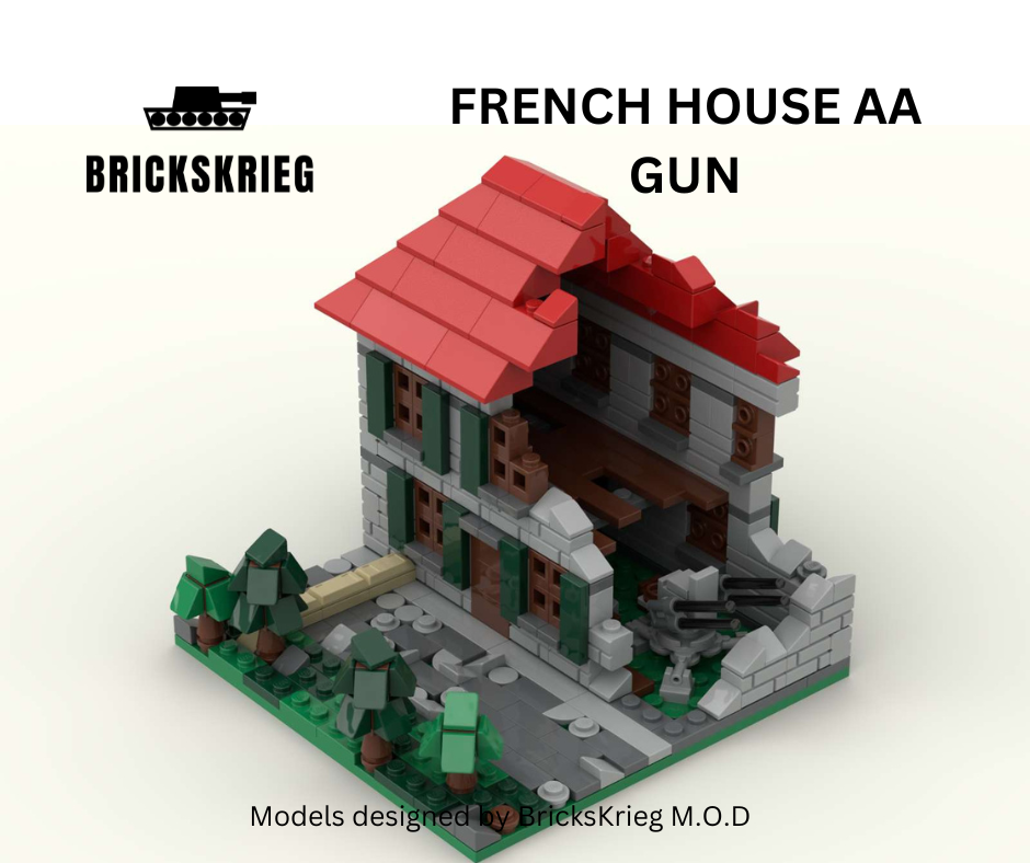 Damaged French House with AA Gun image 0